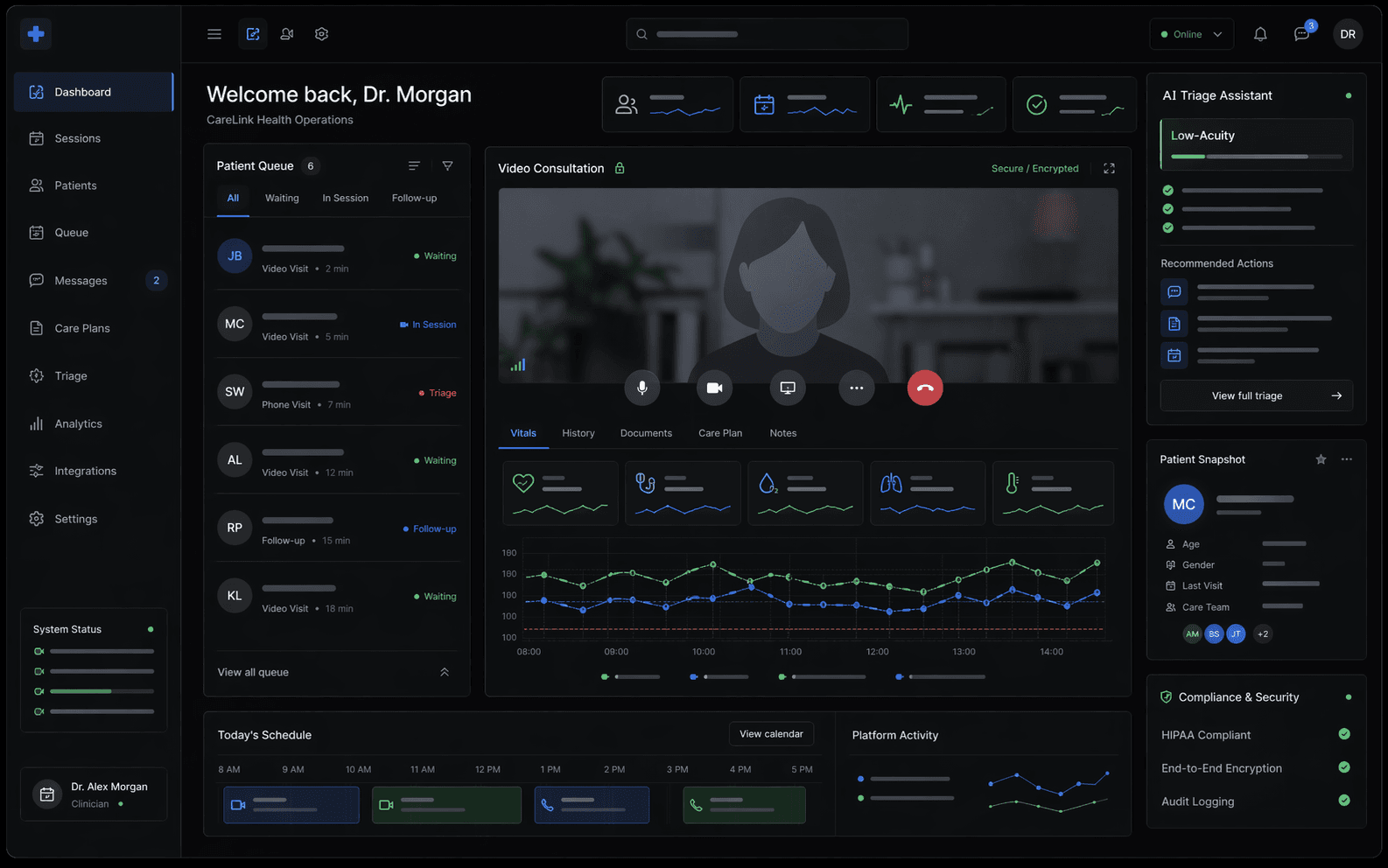 Generated dark telemedicine and AI triage product dashboard